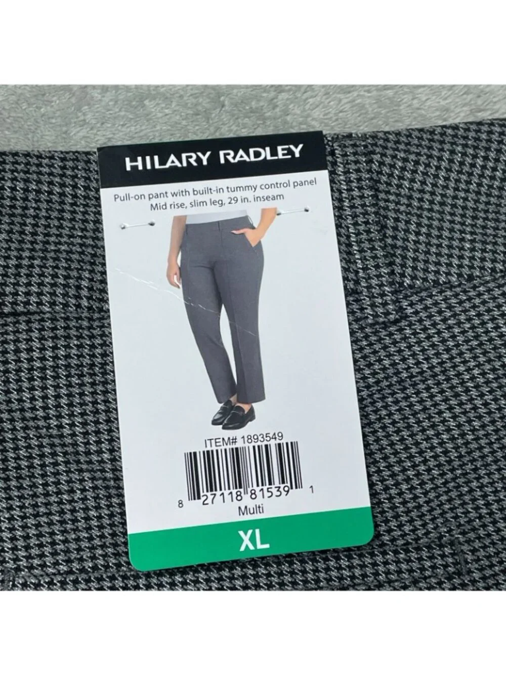NWT Hilary Radley Women's XL Gray Black Pull-On Slim Leg Pants Mid Rise G2049